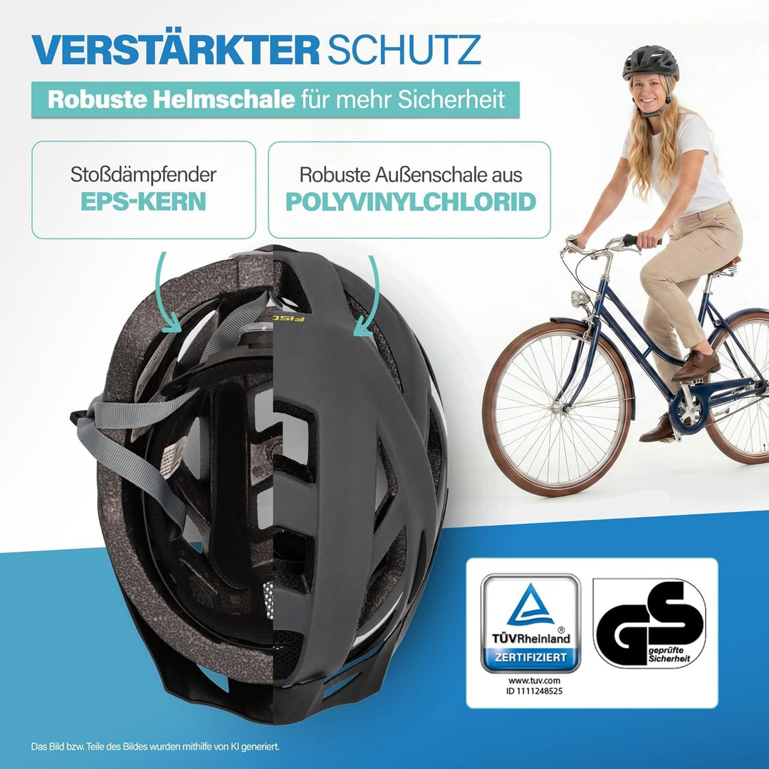FISCHER Erwachsene Fahrradhelm, Radhelm, Cityhelm Urban, S/M oder L/XL, mit beleuchtetem Innenring-S