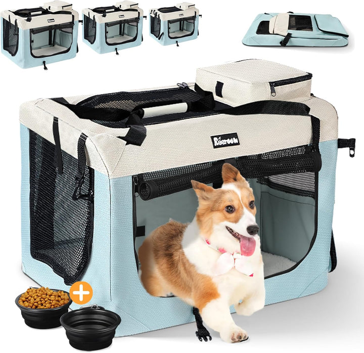 Reerooh Hundebox L 70x52x52cm, Faltbar Hundetransportbox Inkl.Hundenapf, Tragbare Hundetasche für Re