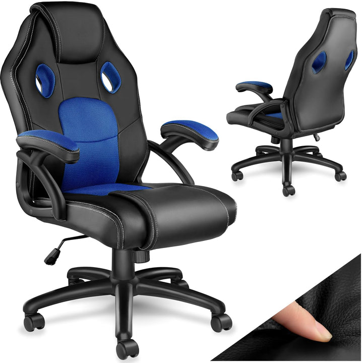 tectake® Racing Bürostuhl, Gaming Stuhl mit Wippfunktion, Chefsessel, Drehstuhl mit Rollen, höhenver