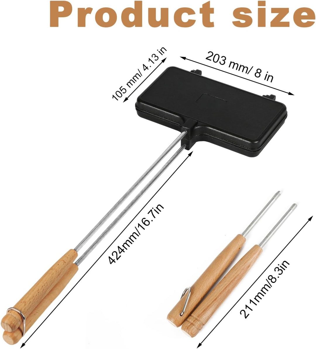 PEUTIER Double Pie Iron, Antihaftbeschichtet Sandwichmaker Camping mit 4 Abnehmbaren Griffen Tragbar