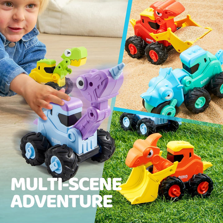 JOYIN 4 Stück Bagger Auto Spielzeug für 1 2 3 4 5 Jahren Kinder, Aufziehauto, Sandkasten Sandspielze