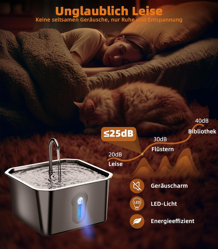 4L Katzenbrunnen Edelstahl mit 3 Filtern Trinkbrunnen für Katze Katzenbrunnen für Katzen mit Wassers