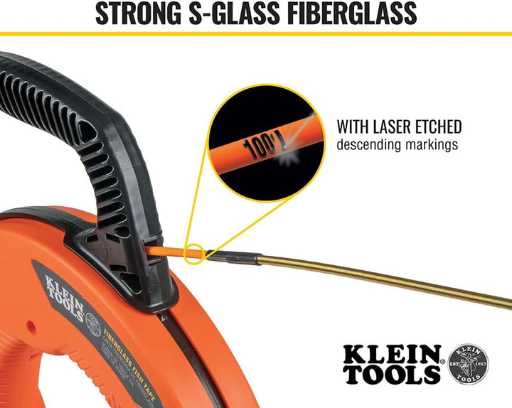 KLEIN TOOLS Fiberglas-Einziehband mit Spiralführungskopf aus Stahl, 30,5 m, Fiberglas
