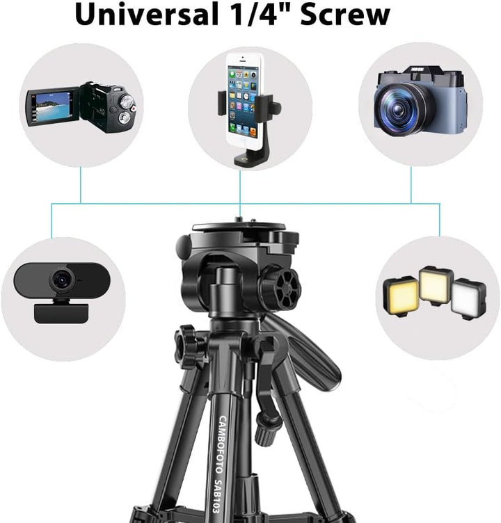 CAMBOFOTO 12.5'' Reisestativ 62cm Leichtes Stativ mit 3-Wege-Kopf und Tragetasche Schwarz, Schwarz