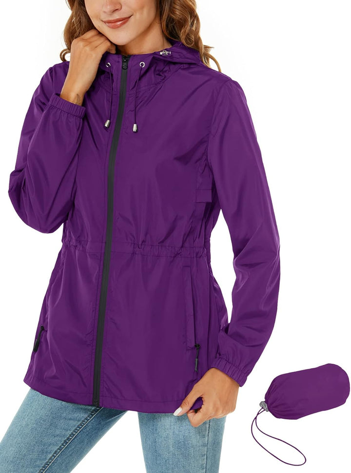 Rapbin Regenjacke Damen Wasserdicht Atmungsaktiv Leicht Outdoorjacke Windbreaker Packbare Regenmante