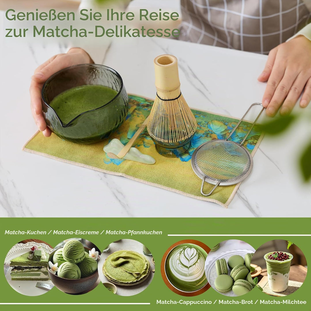 Matcha Tea Set 7- piece Japanese Tea Set Matcha Bowl with Spout, Bamboo Whisk and Spoon Filter Spoon