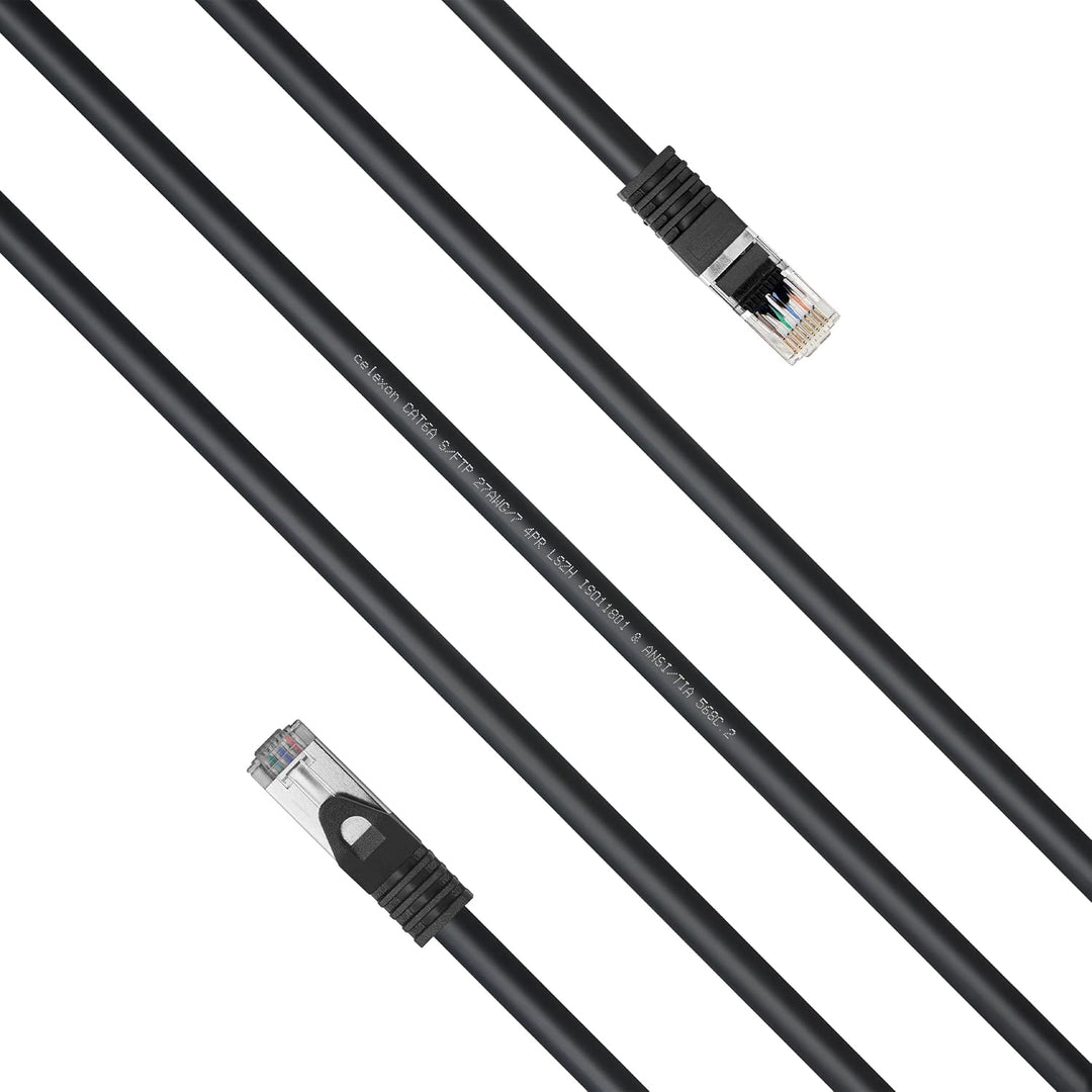 celexon CAT 6A Patchkabel S/FTP - 1m - schwarz - RJ45 auf RJ45, TIA/EIA 568B - 10 Gbps, 500 MHz - ho