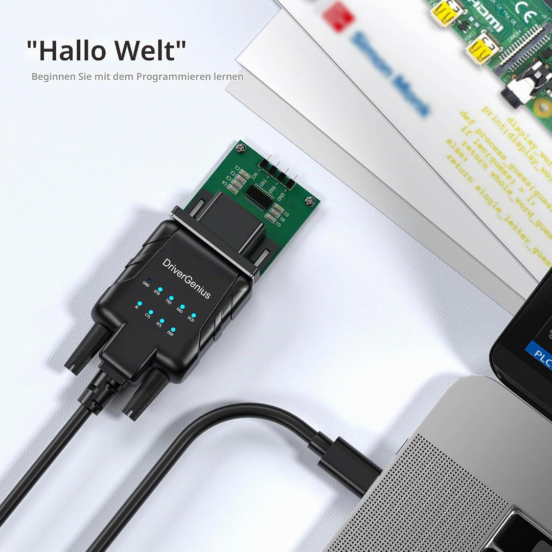DriverGenius 1-Port USB-C zu Seriell RS232-(DB9) Adapter Konverter Compatibel mit Windows 11, macOS