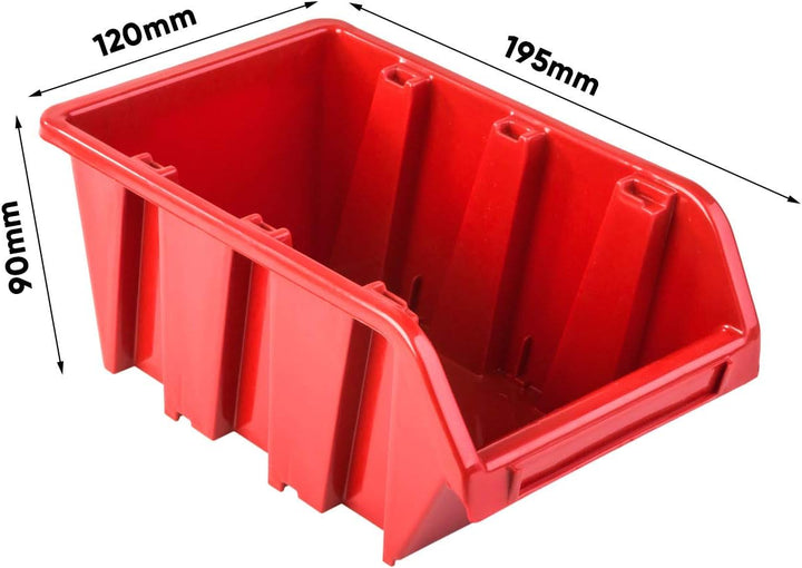 Werkzeugwand Stapelboxen - 1152 x 780 mm - Lagersystem SET Werkzeughaltern und 23 Rot Boxen - Wandre