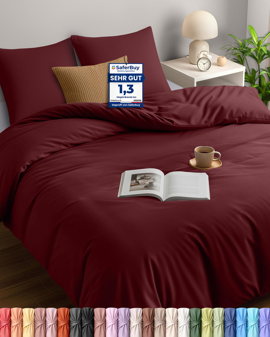 Utopia Bedding Bettwäsche 200x200 Set - Mikrofaser Bettbezug 200x200 cm + 2 Kissenbezüge 80x80 cm -