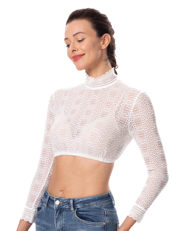 Dirndlwelle Dirndlbluse Hochgeschlossen,Exklusive Trachtenmode Dirndlbluse Langarm Dirndlbluse Weiss