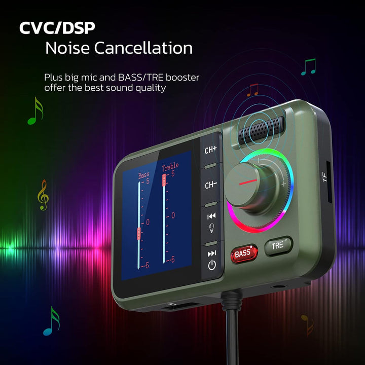 Nulaxy Bluetooth Adapter Auto FM Transmitter Bluetooth V5.0 Grosser Bildschirm Unterstützung für Han