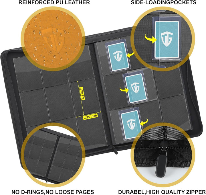 TCGUARD Toploader Sammelkarten Album für 216 Toploader, 9 Fächer Toploader Binder mit Hüllen für 3"x