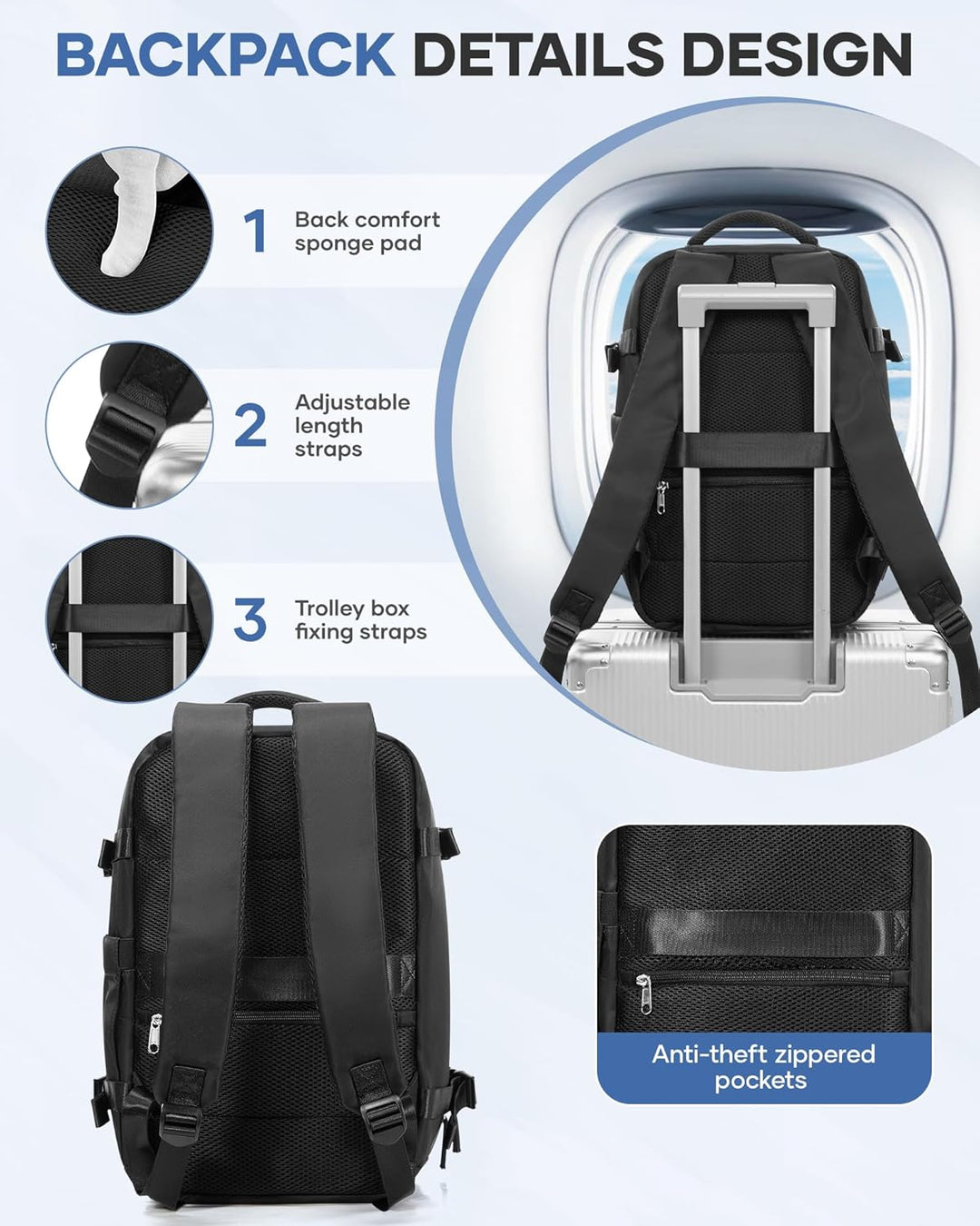 BJLFS Vakuum Rucksack 40×30×20 Handgepäck Rucksack 40x20x25 für Ryanair Wizzair Reiserucksack Damen