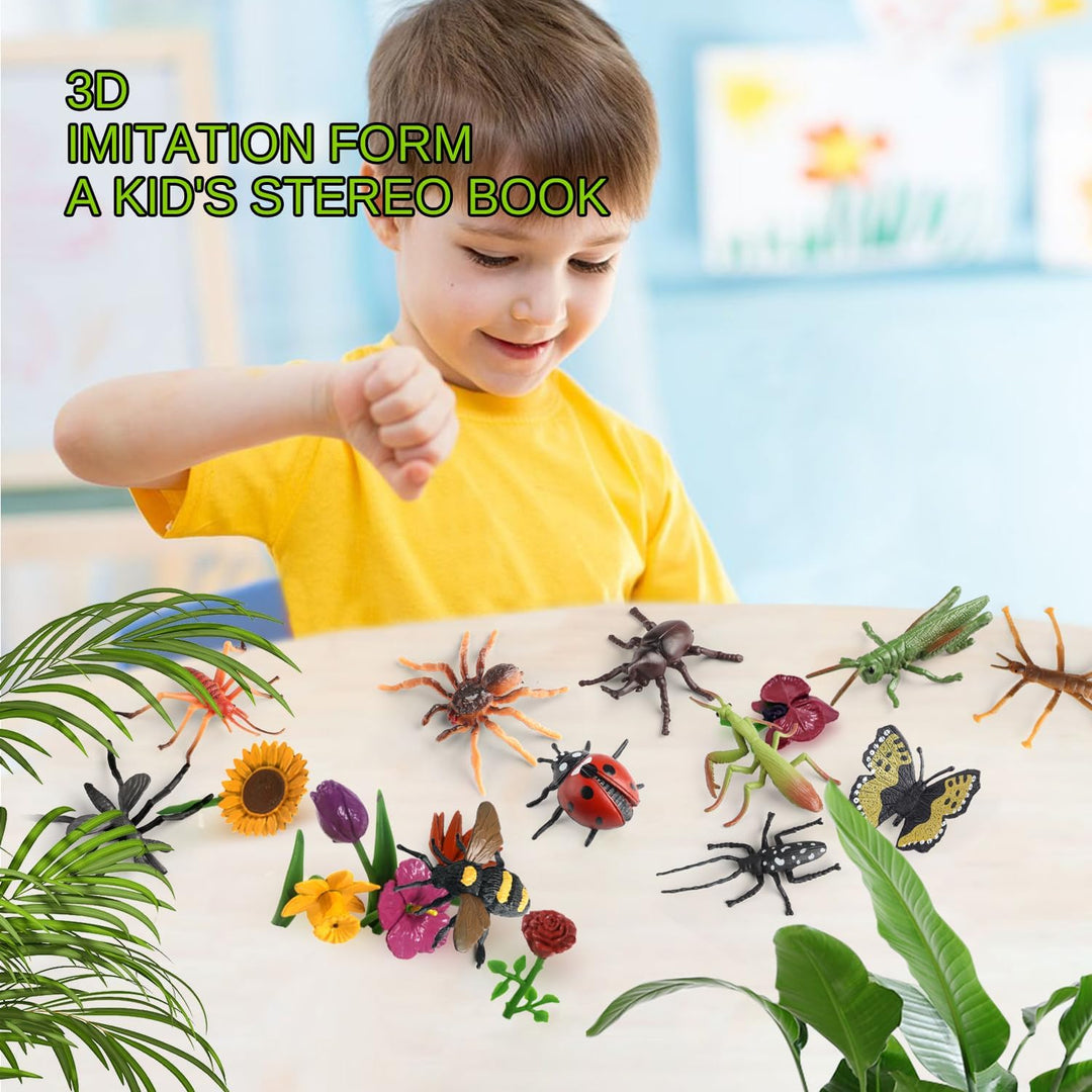 Insekt Pflanzenfiguren Spielzeug 20Pcs, realistische Kunststoff Blume mit Marienkäfer Biene Schmette