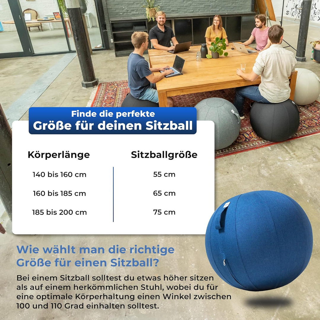 Backerz Sitzball 65 cm - Ergonomische Sitzmöbel für Büro und Heimbüro - Langlebiger Stoff, Gymnastik