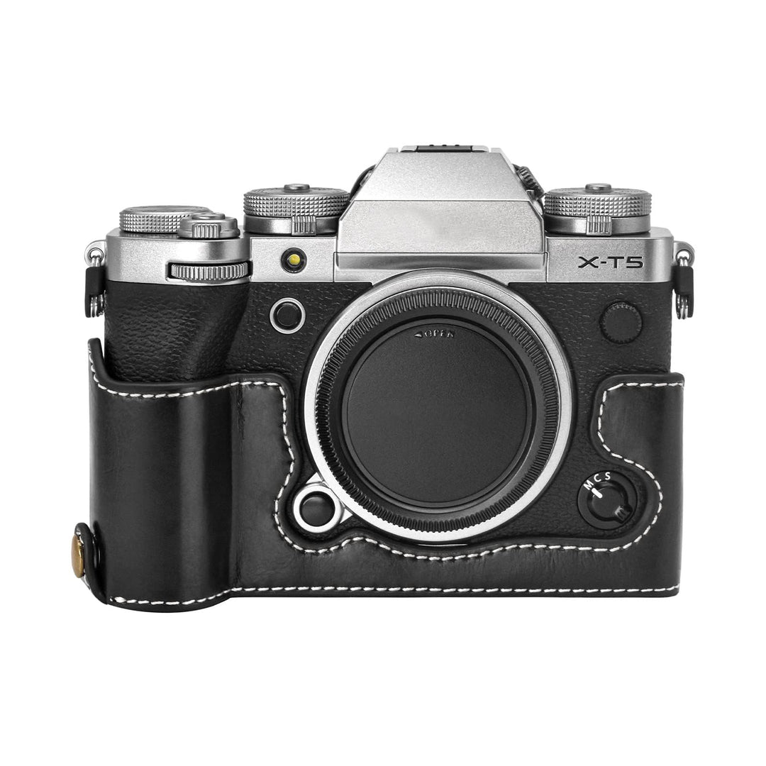 Rieibi Fuji XT5 Schutzhülle – hochwertiges PU-Leder Halbtasche für Fujifilm X-T5 Digitalkamera – sch