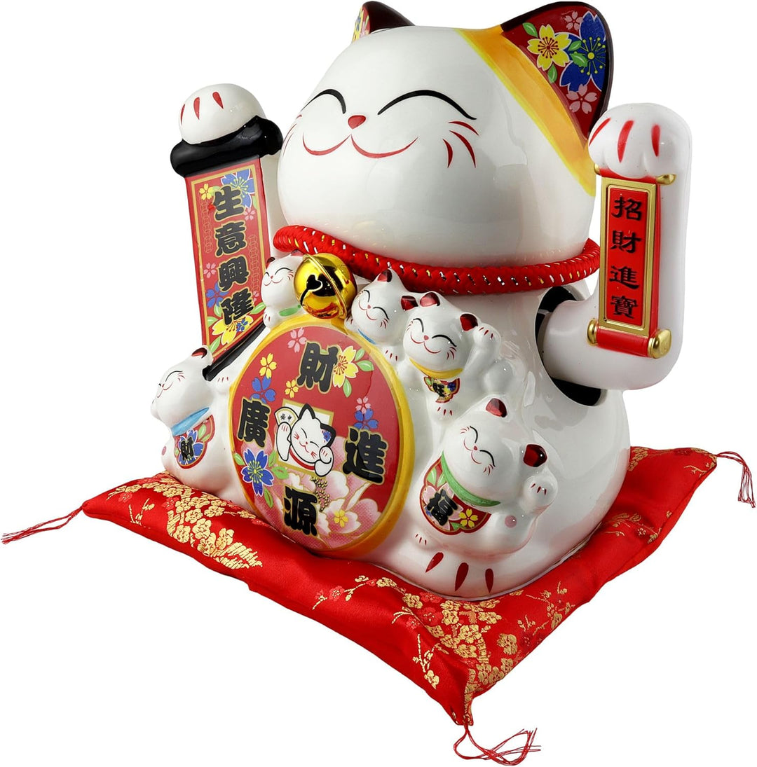 Freak Scene Glückskatze Maneki-Neko Winkekatze aus Porzellan 26cm weiss winkende Katze
