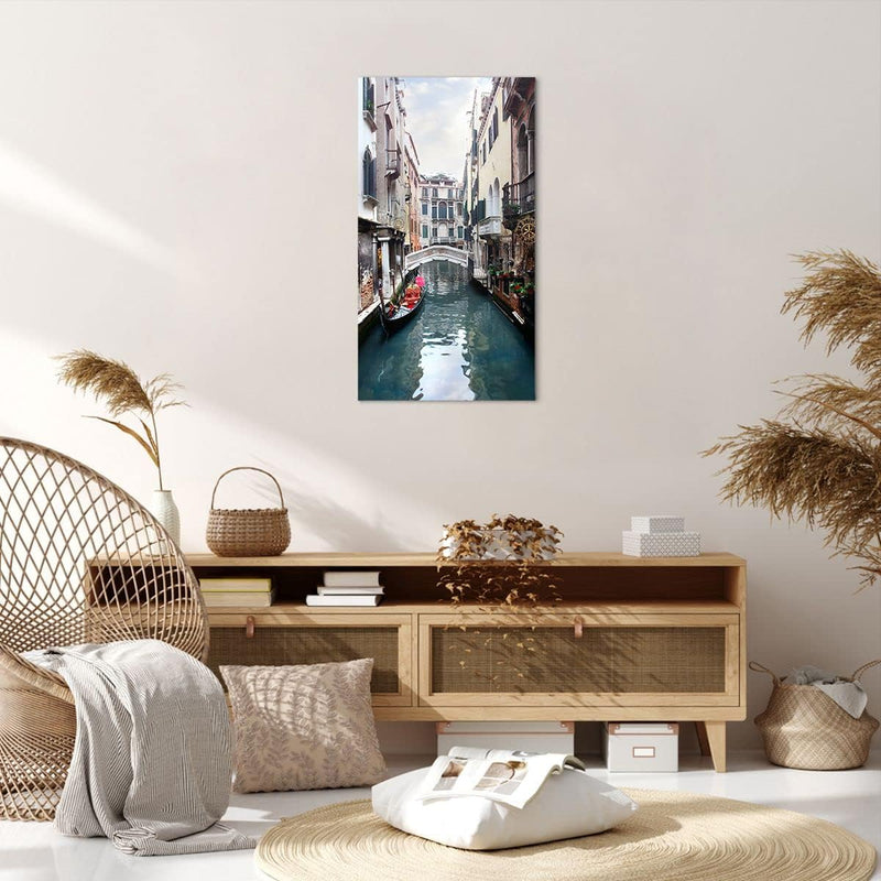 Bilder auf Leinwand 55x100cm Leinwandbild mit Rahmen Boot Brücke Tourismus Venedig Gross Wanddeko Bi