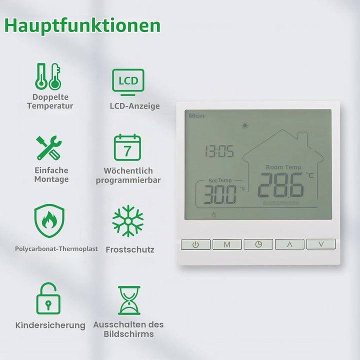 Wengart Digitaler Elektroheizung Thermostat WG902,AC230V 20A Programmierbarer Thermostat,Präzise Tem
