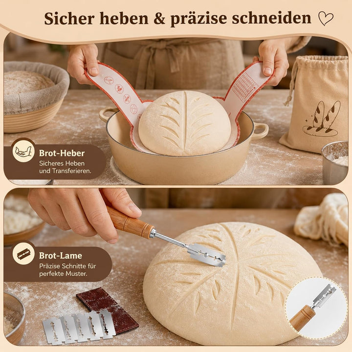 14 Stück Sauerteig Starter Set– Brotgärkorb – Set– aus Silikon (23cm Rund &amp; 25cm Gärkörbchen Oval)–G