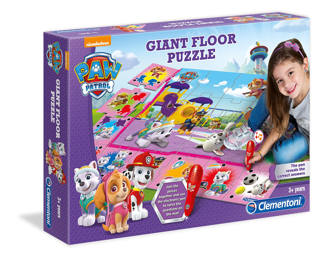 Clementoni Quiz-Bodenpuzzle Paw Patrol 70x100 cm - Kinderpuzzle mit 24 Maxi-Puzzleteilen - Lernspiel