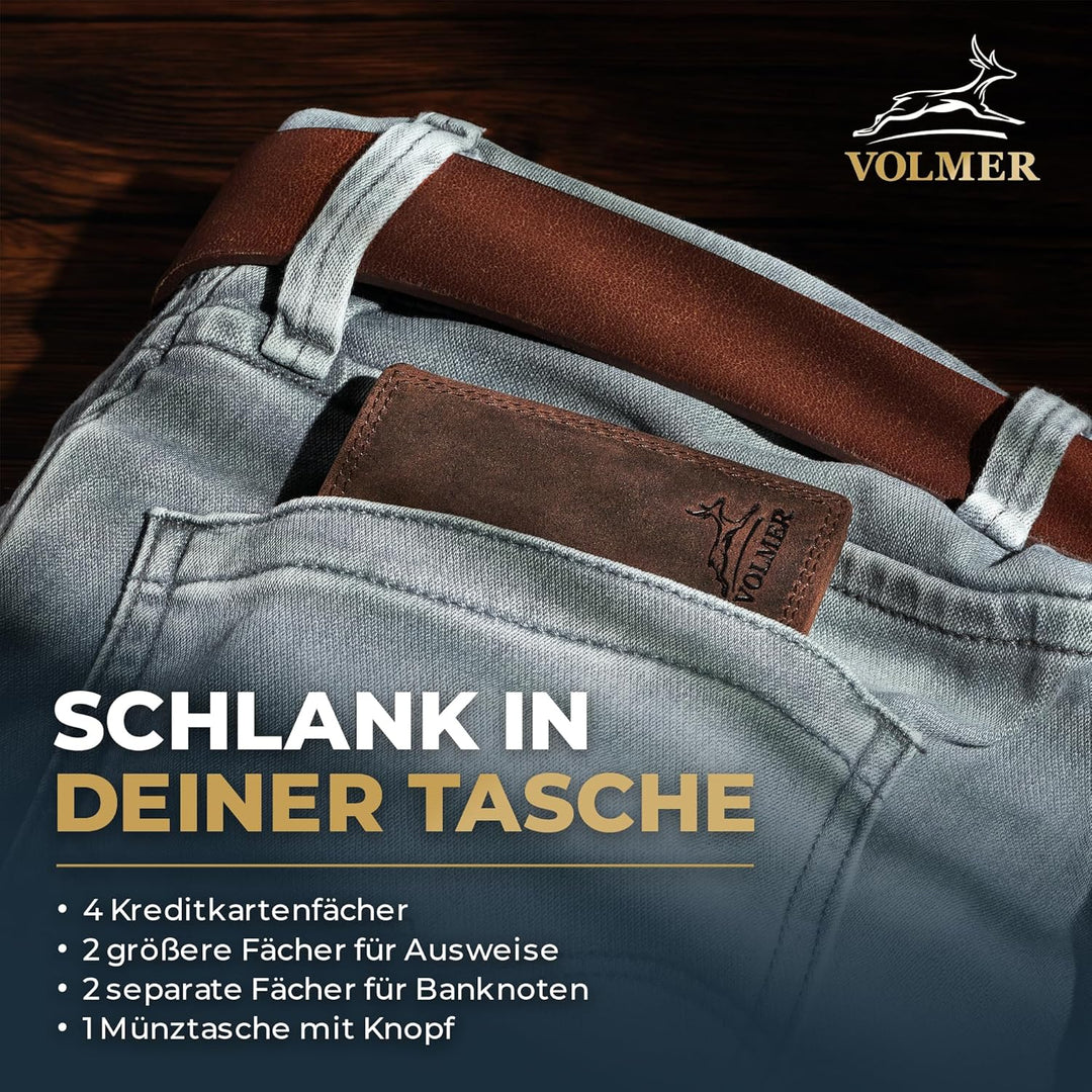 Fa.Volmer ® Leder Geldbörse Herren mit RFID-Schutz - extra-stabile Doppelnaht - 6 Fächer für Kreditk