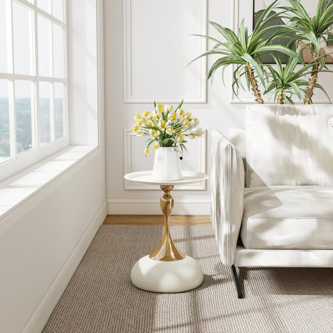 Couchtisch Beige Gold, Kleiner Couchtisch Rund Modern, Metall Beistelltisch Rund Gold, Luxus Nachtti