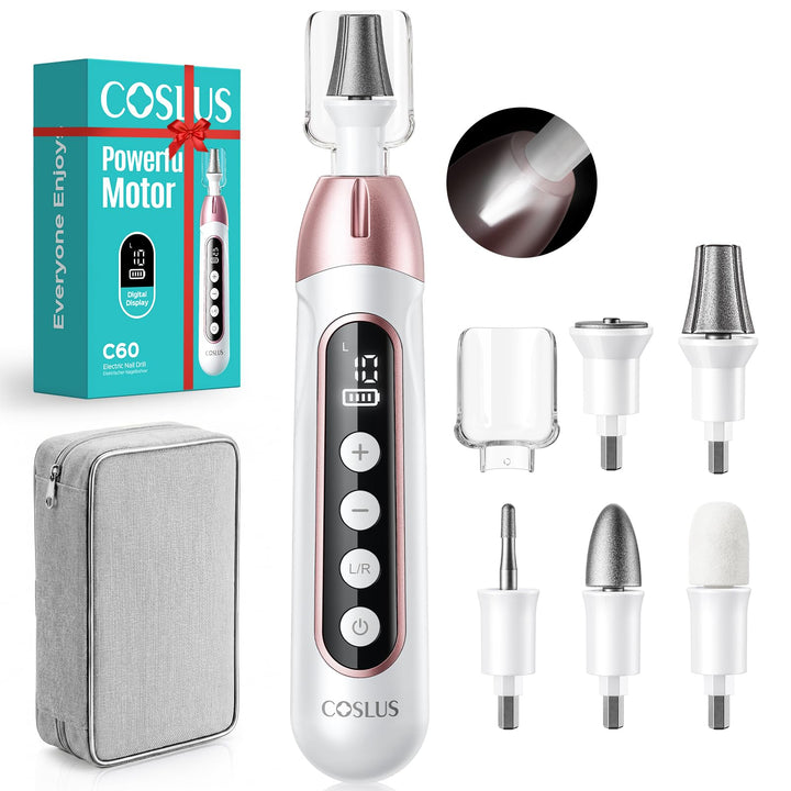 COSLUS C60 Kabellos Elektrischer Nagelfräser, 45000 U/Min für Gelnägel Roségold und Weiss, Roségold