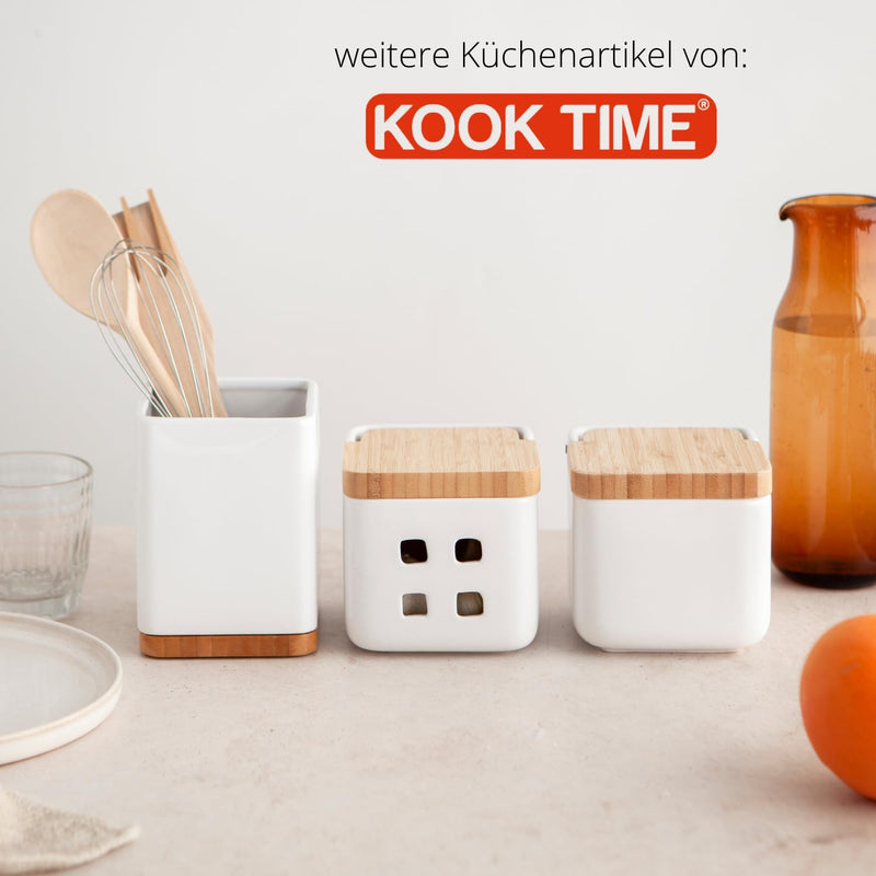 KOOK TIME Knoblauch Dose - Matt Weiss Keramik Knoblauchtopf mit Bambusholz Deckel, Perfekte Knoblauc