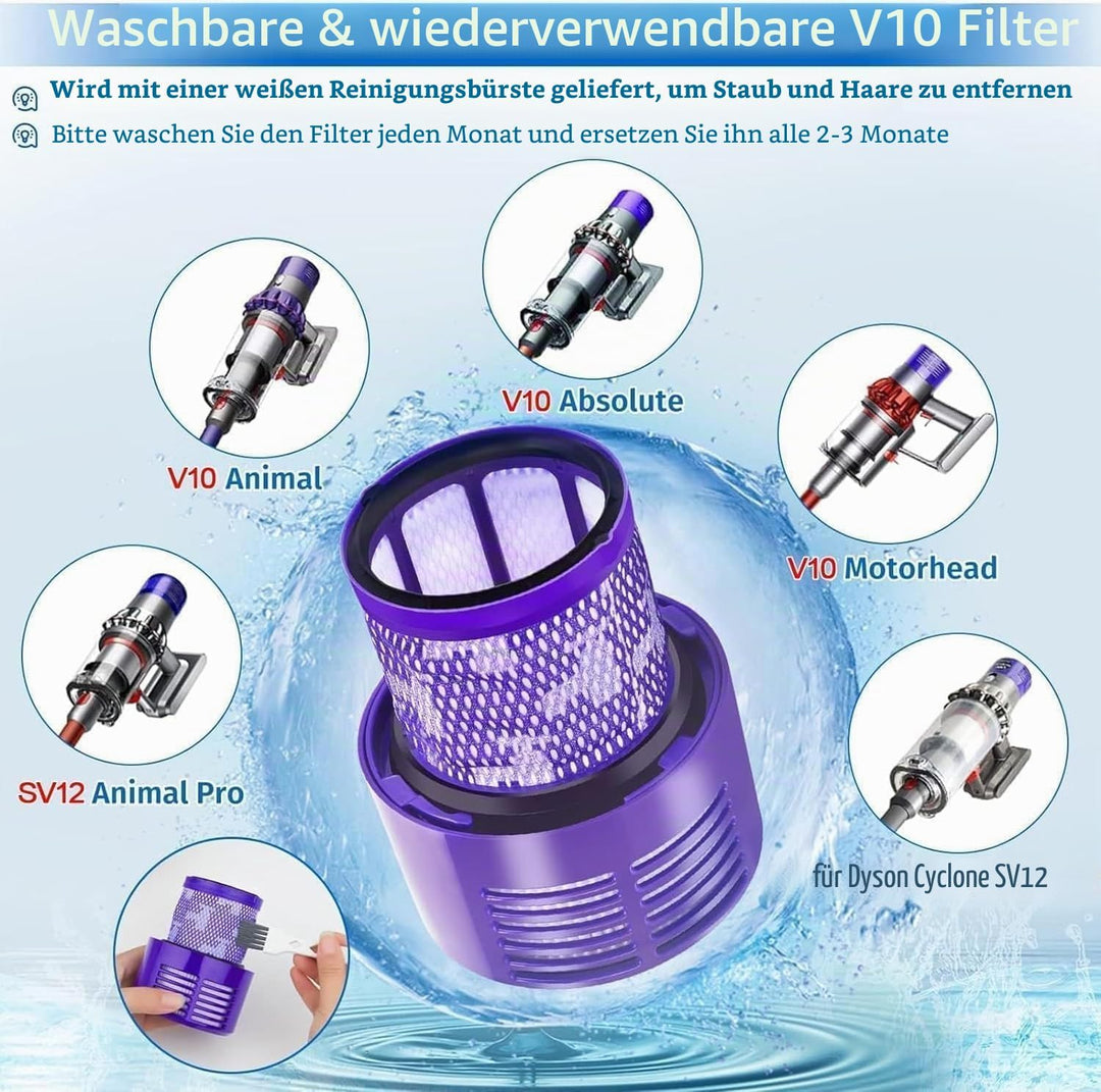 Rebirthcare 3 stück filters für dyson v10 sv12, für dyson v10 cyclone absolute animal, v10 motorhead
