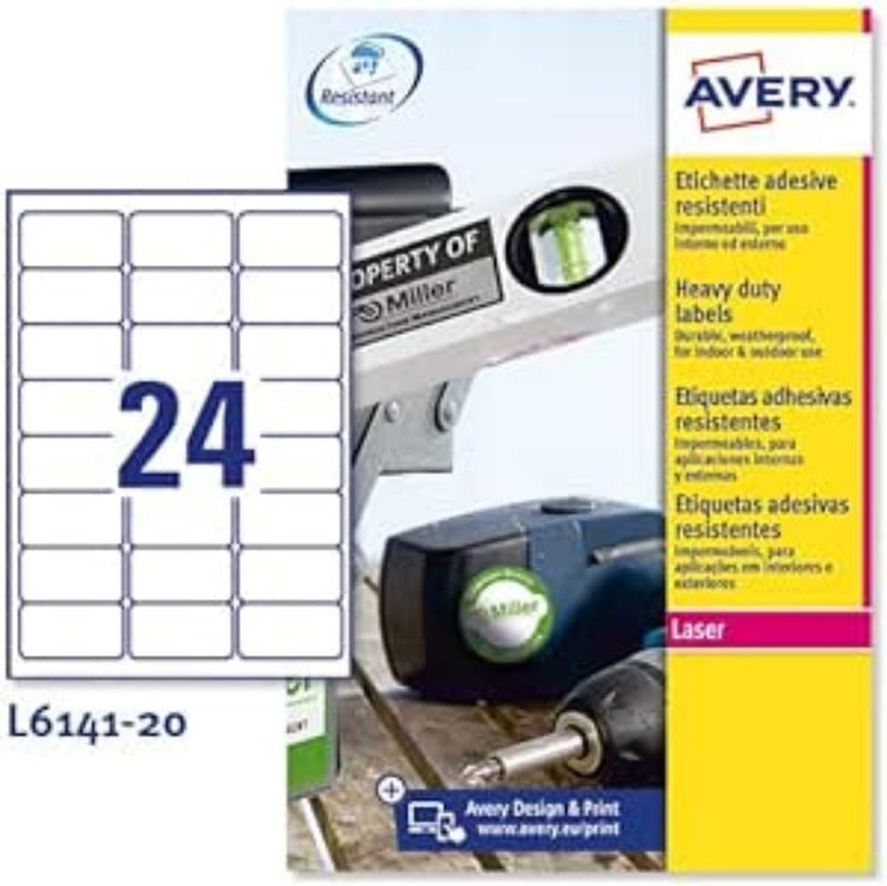 Avery L6141-20 Etiketten für Laserdrucker stark klebend 63,5 x 33,9 mm 480 Stück Weiss
