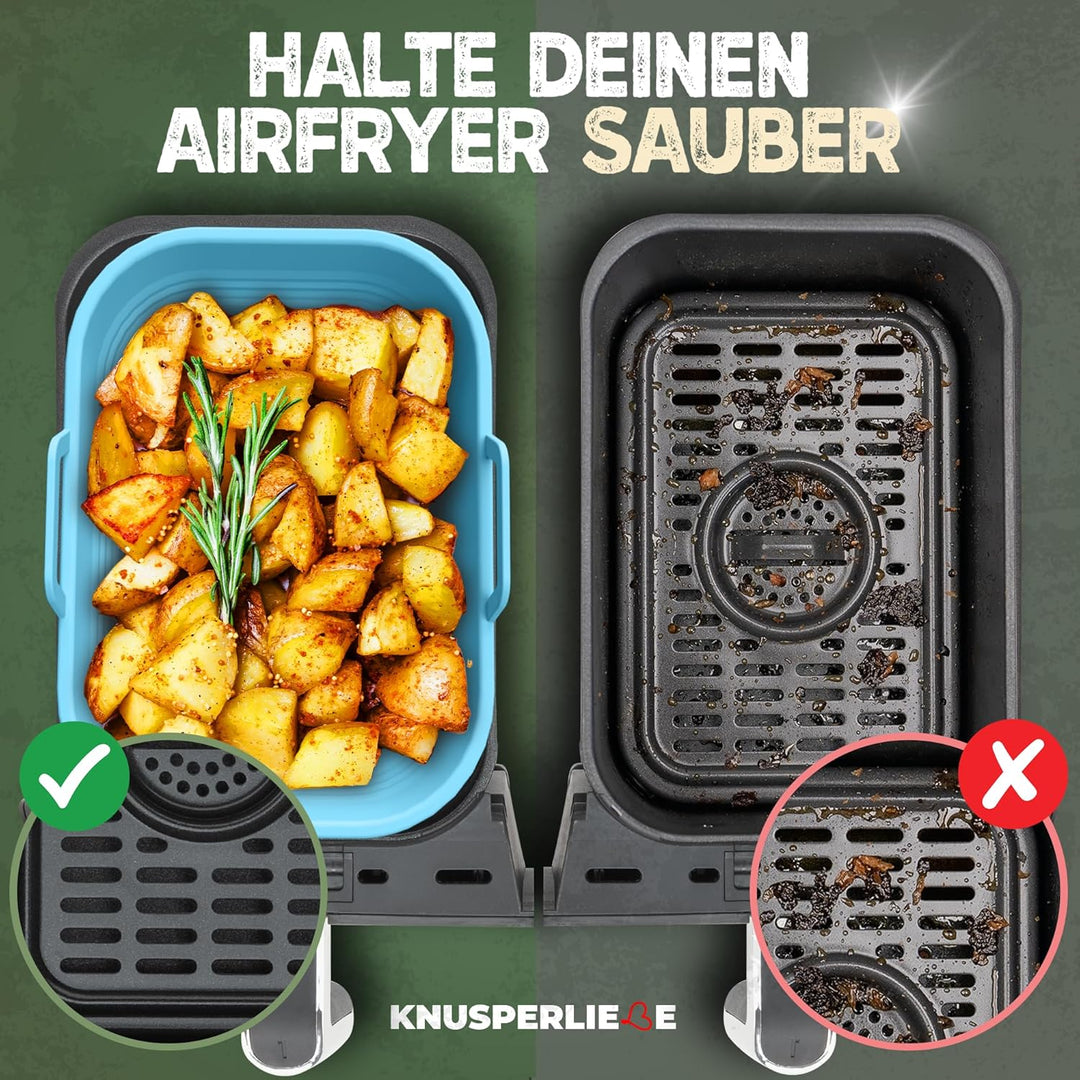 KNUSPERLIEBE® 2x Set Silikonform Faltbar für Airfryer, Heissluftfritteuse, BPA-FREI | Zubehör Ninja