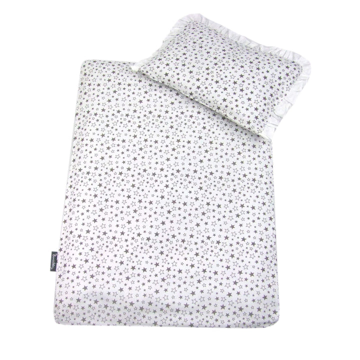 Rawstyle 4 TLG. Set Bezug (Weiss + Sterne Grau) für Kinderwagen 70x50 cm Garnitur Bettwäsche Decke +