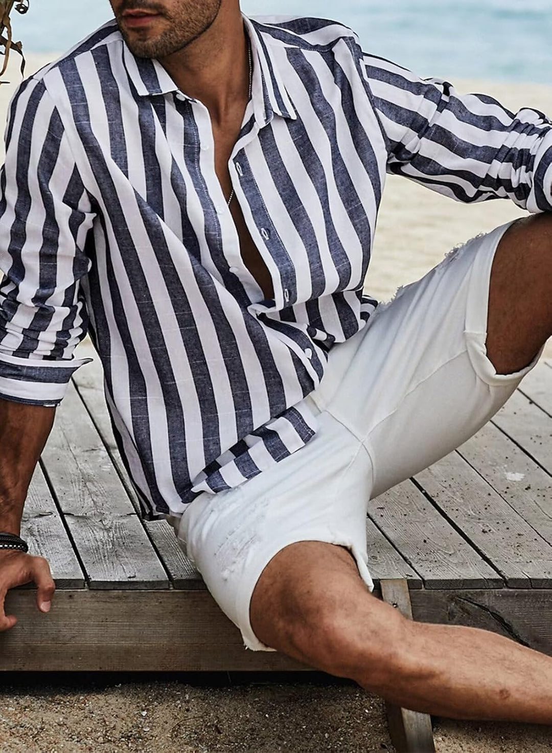 Meilicloth Herren Hemd Langarm Sommer Gestreifte Freizeithemden Casual mit Knöpfen Regular Fit S A N