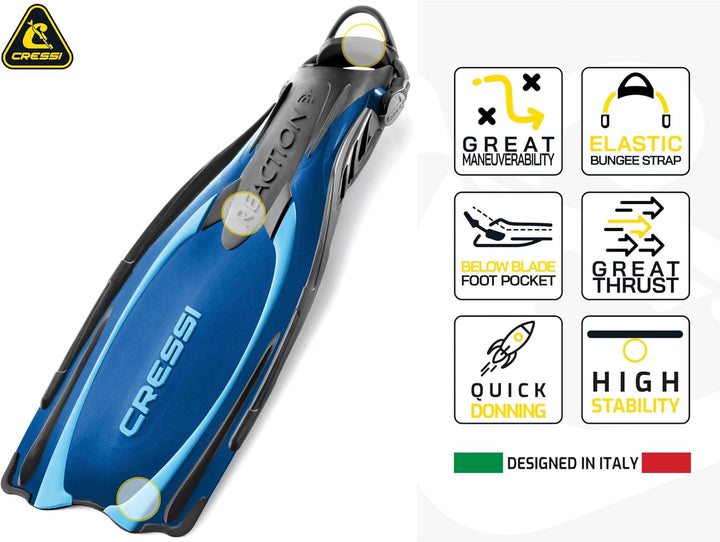Cressi Reaction EBS Fins - Hochleistungstauchflossen mit EBS Strap XS/S (36/39) Blau/Hellblau, XS/S