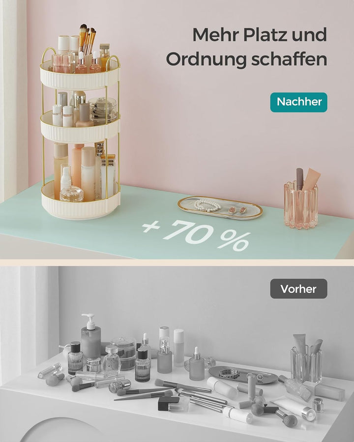 SONGMICS Make-up Organizer drehbar, Kosmetik-Organizer rund, 3 Ebenen, Kosmetik Aufbewahrung, anpass