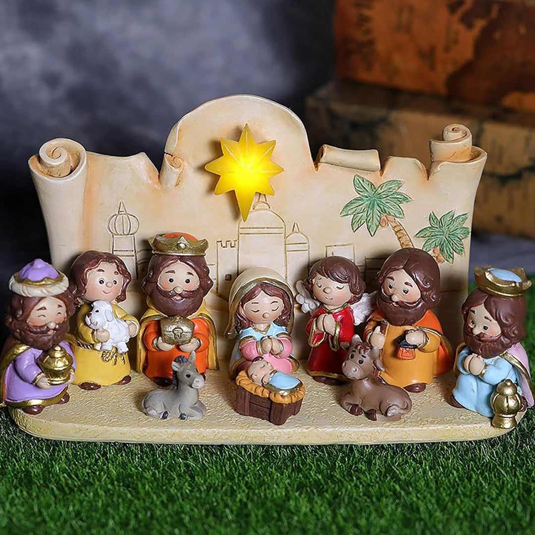 Weihnachtskrippe Set mit figuren, 10 Stück Jesus Krippe Figuren Statue, Krippenfiguren Harz, Weihnac