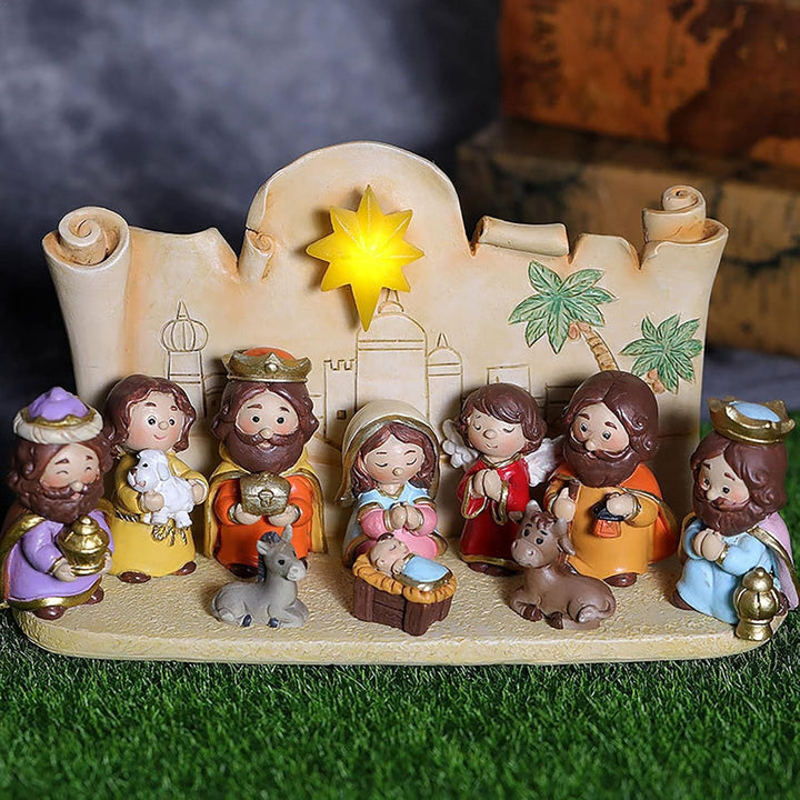 Weihnachtskrippe Set mit figuren, 10 Stück Jesus Krippe Figuren Statue, Krippenfiguren Harz, Weihnac