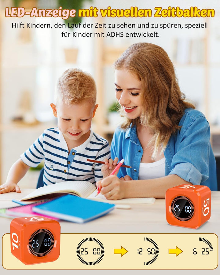 Pomodoro Timer Cube, Visueller Würfel-Timer für Kinder, Digitale LED Drehbarer Timer mit 5/10/25/50