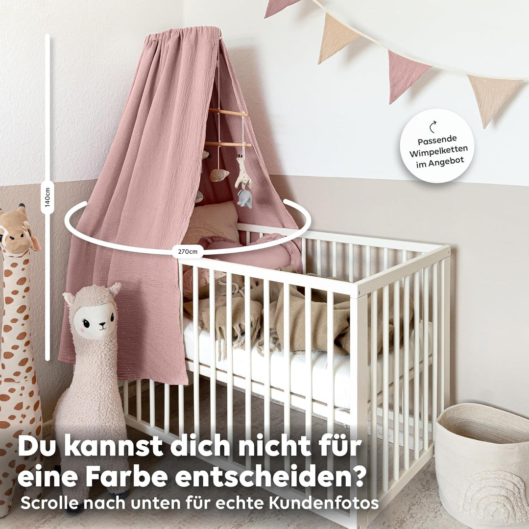 lilimaus Betthimmel Babybett mit Gold Applikation in 12 Farben [inkl. Himmelstange] - Himmel Babybet