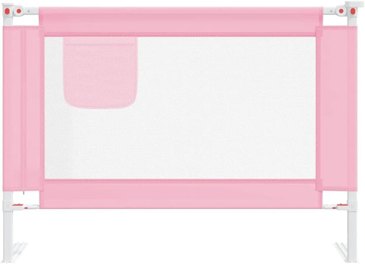 Kleinkind-Bettschutzgitter Rosa aus Stoff und Metall 90x25 cm, höhenverstellbar 70-95 cm, Rausfallsc