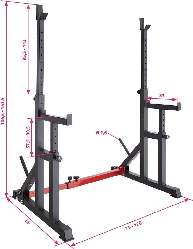 tectake 404237 Squat Rack, Höhe und Breite verstellbare Langhantelablage, Kniebeugenständer mit Sich