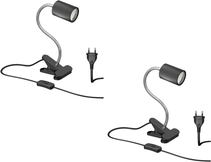 ledscom.de Klemmleuchte WAIKA mit Schwanenhals und Schalter schwarz matt, inkl. GU10 LED Lampe (warm