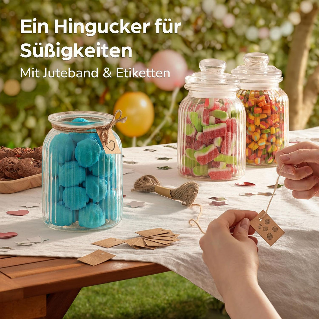Praknu 6 Vorratsglas mit Deckel &amp; Etiketten - 1L - Bonbonglas Vorratsgläser für Candy Bar, Hochzeit,