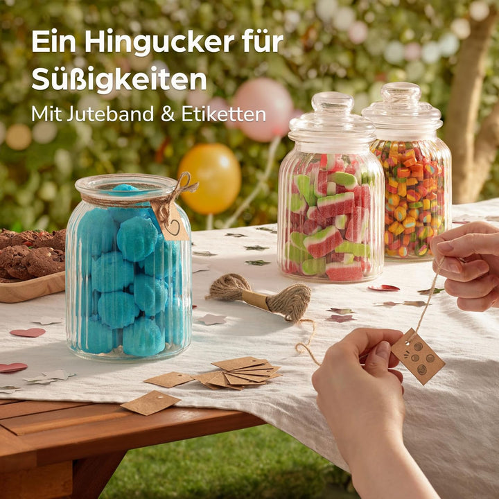 Praknu 6 Vorratsglas mit Deckel &amp; Etiketten - 1L - Bonbonglas Vorratsgläser für Candy Bar, Hochzeit,