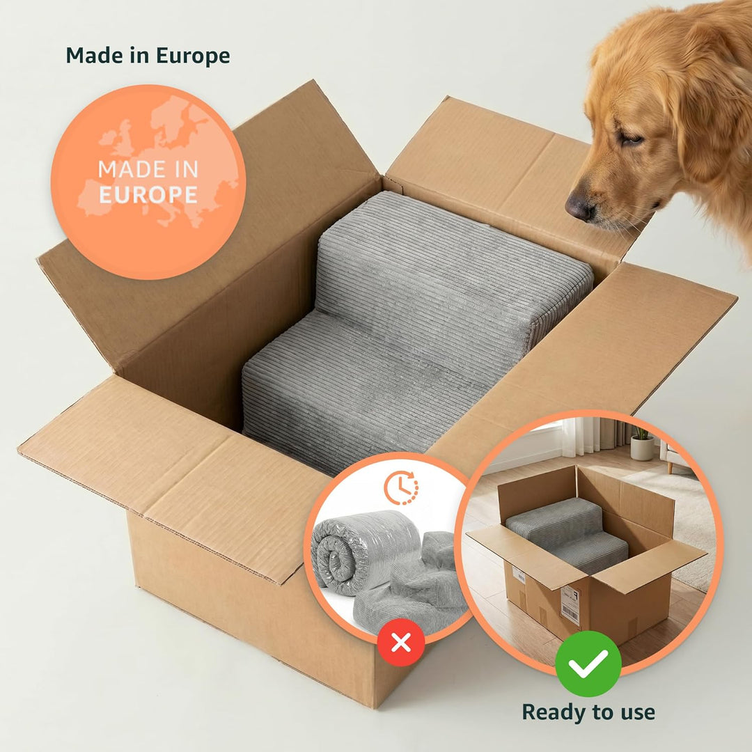 murando Hundetreppe für Kleine Hunde 3 Stufen 30 cm, Cord - Grau | Haustiertreppe für Bett, Sofa, Be