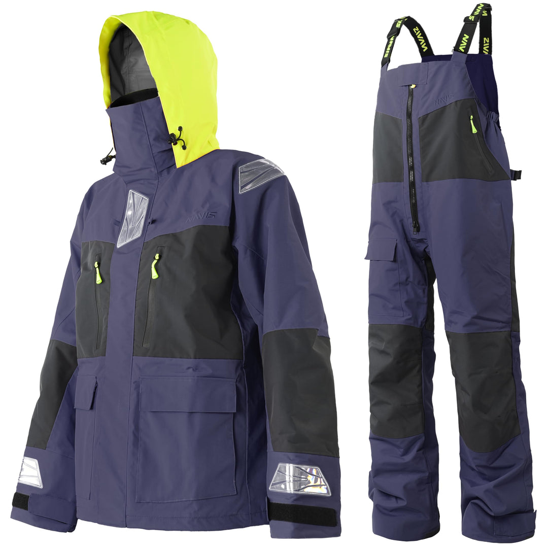 Herren Offshore Segelanzug 2-Lagen Wasserdicht Atmungsaktiv | Profi Segeljacke mit Neon-Kapuze &amp; Ref