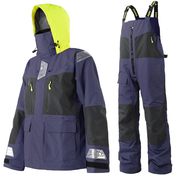 Herren Offshore Segelanzug 2-Lagen Wasserdicht Atmungsaktiv | Profi Segeljacke mit Neon-Kapuze &amp; Ref
