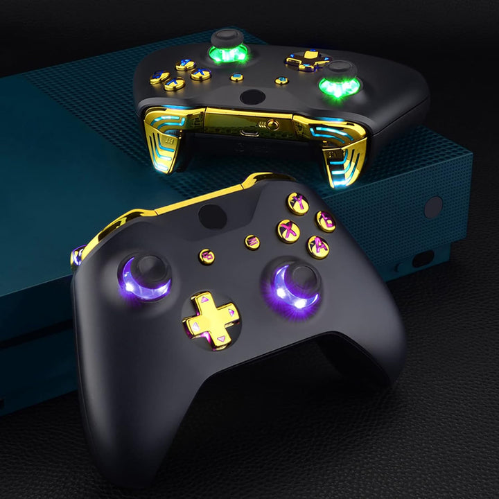 eXtremeRate DTF2.0 LED Kit für Xbox One S/X Controller, LED Leucht Kabel & Ersatz Symbol Knöpfe Set,
